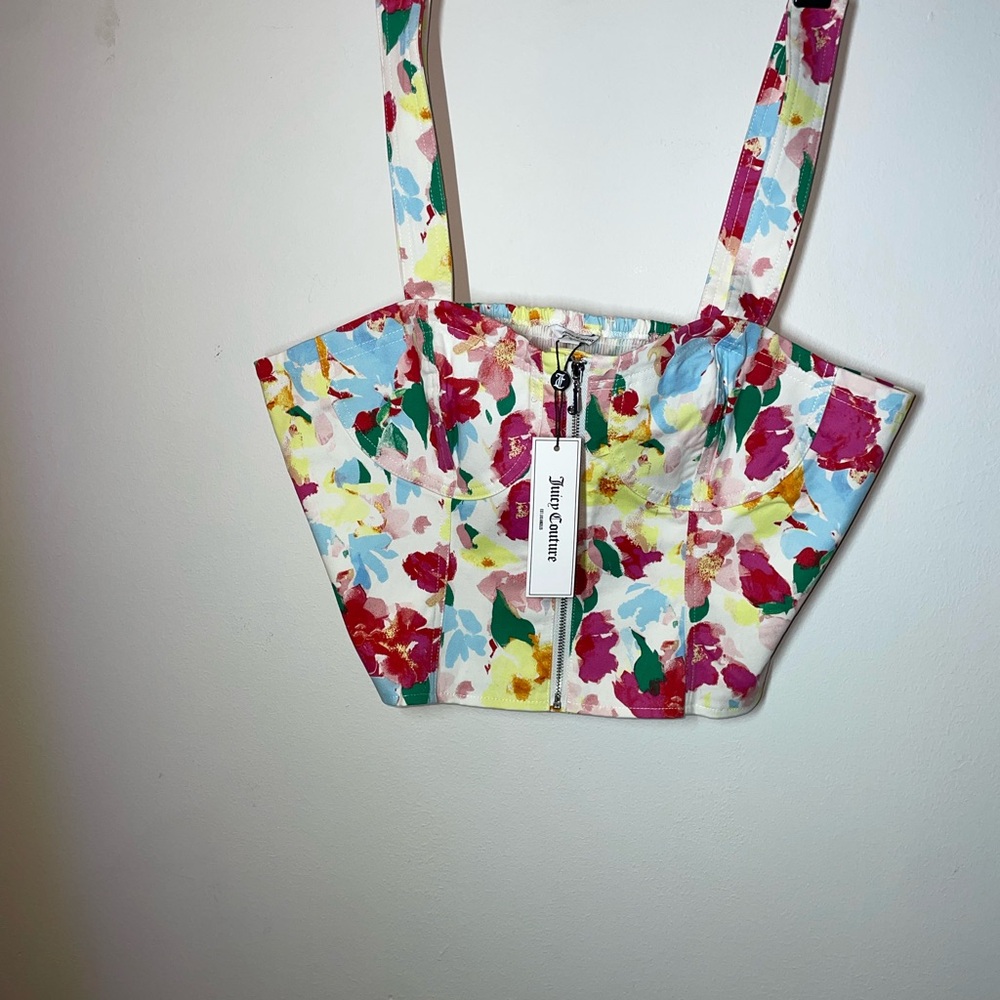 Juicy Couture set Front Zippered Corset Style Top Sz Lg and maxi dress floral